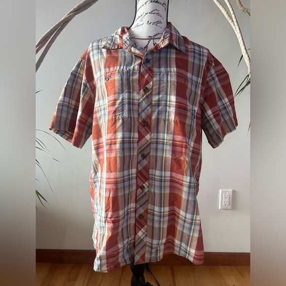 EDDIE BAUER men’s sz L short sleeve button down rustic plaid top - Picture 2 of 10